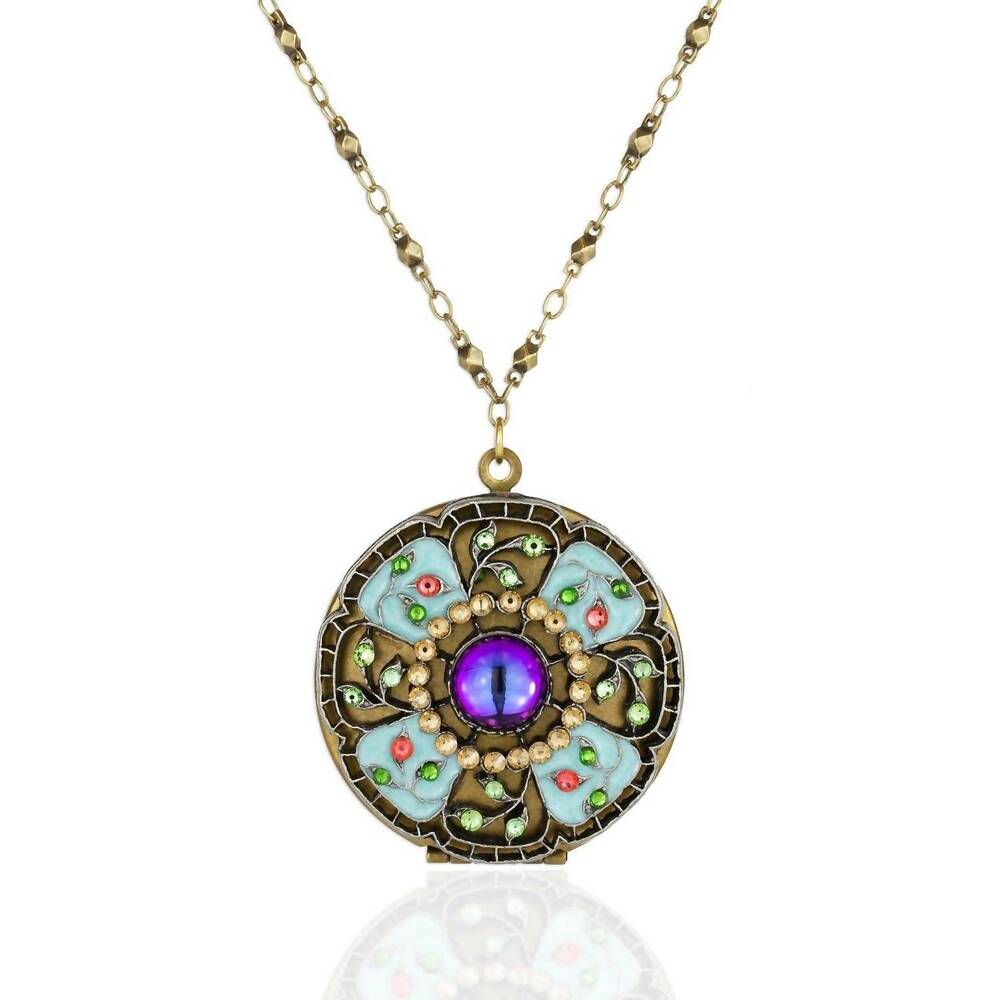 NEW ANNE KOPLIK women's alexa crystal locket necklace in green